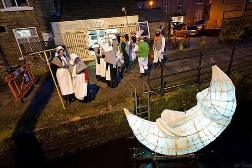 Preparing to rake the moon along the canal