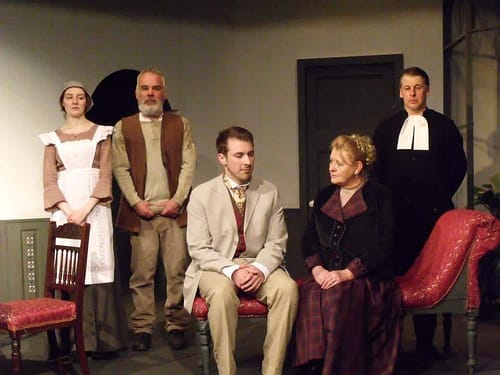 The cast of 'Ghosts': Regina (Helen Duce), Engstrand (David Pritchard), Oswald (Chris Andrews), Mrs Alving (Dianne Newby), Pastor Manders (Rob Colbeck)